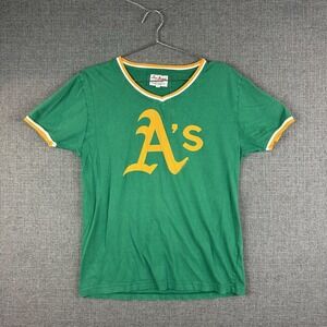 Oakland Athletics Shirt Mens Medium MLB Baseball Retro Tee Red‎ Jacket Style